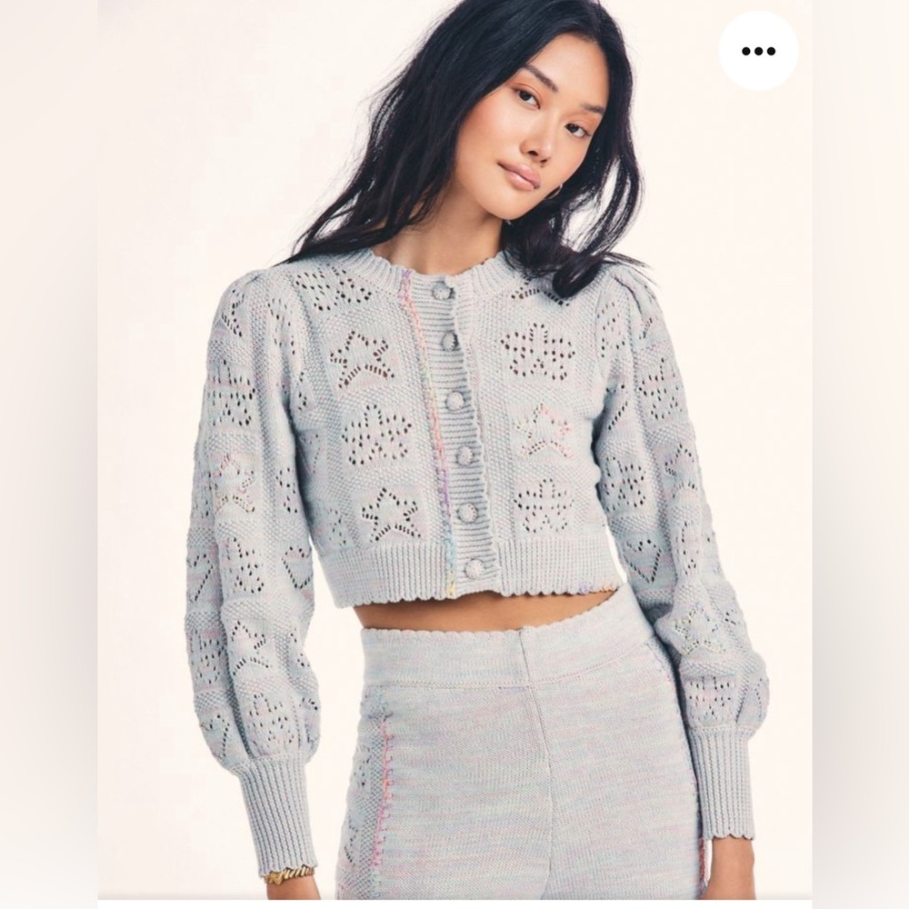 LOVESHACKFANCY - Lata Cropped Cardigan (SZ: S) & Toro Mélange Knit Pants (SZ: M)